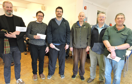 Dorset Rapidplay 24 March at Greyfriars, Ringwood: 63 take part and 6 share 1st place with 5/6